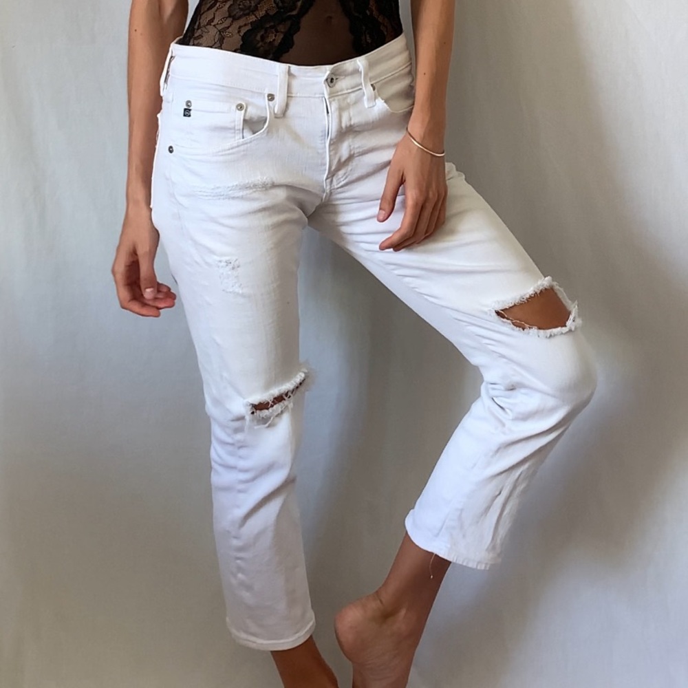 ADRIANO GOLDSCHMIED BOYFRIEND CROP RIPPED JEANS